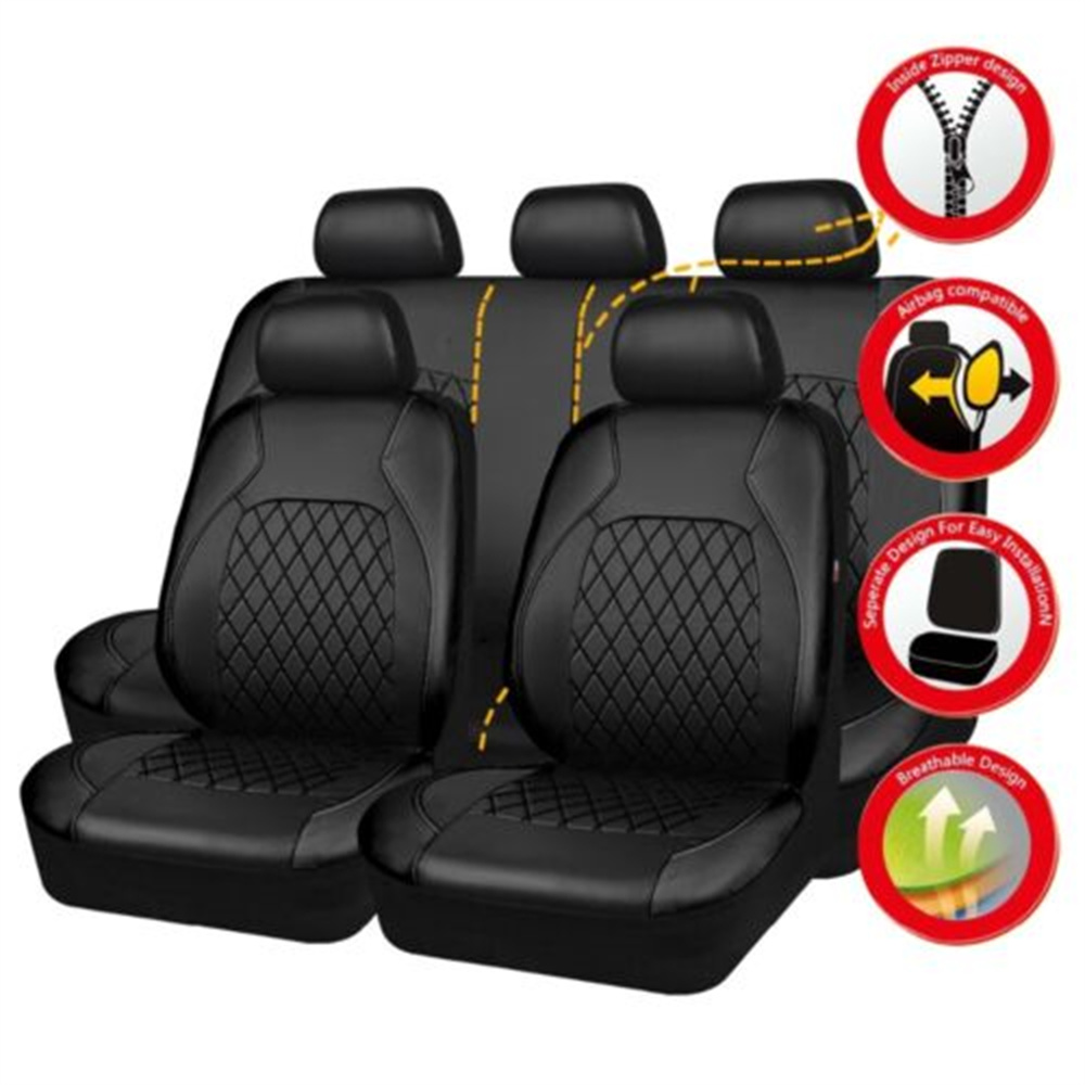 Leather Car Seat Covers Full Set Universal - Conjunto universal de capa de assento