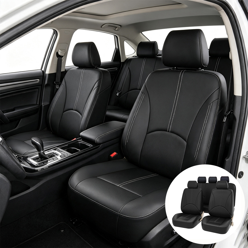Leather Car Seat Covers Full Set Universal - Jogo Completo Capas Banco Carro 5