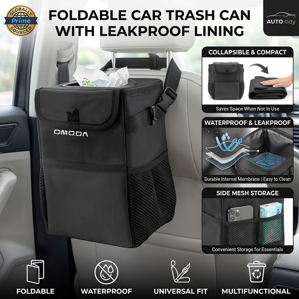 Waterproof Car Trash Can With Lid - Lixeira portátil dobrável, com tampa à