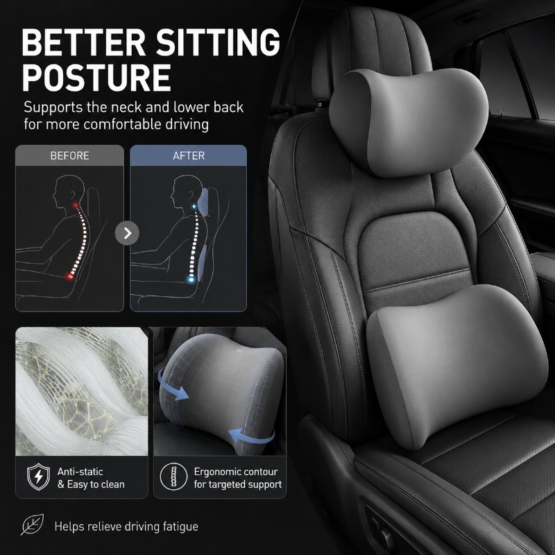 Conjunto de Almofada para Apoi - Memory Foam Car Neck Pillow Lumbar Support avaliação e preço