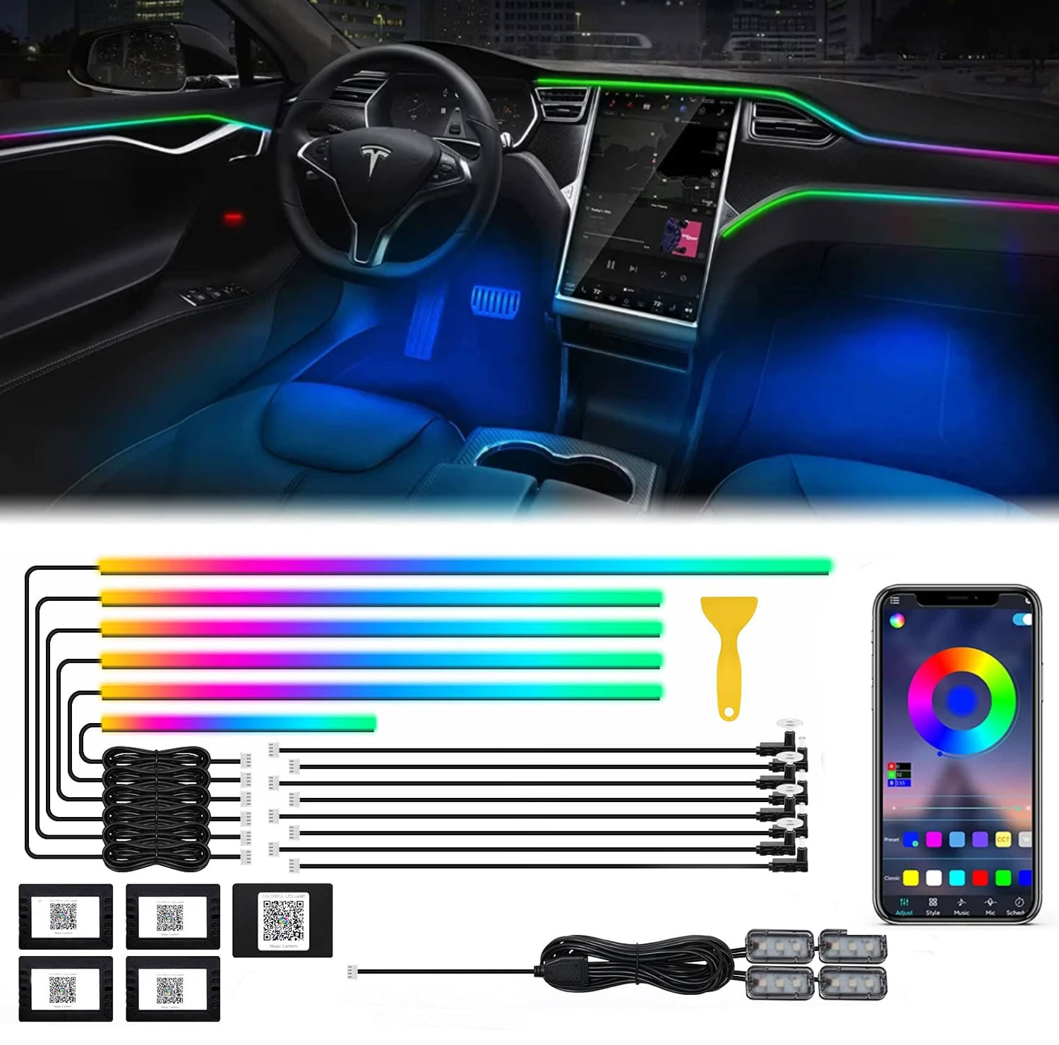 Neon Car Interior Luz Ambiente - Led Ambient Interior Car Lights App Control avaliação e preço